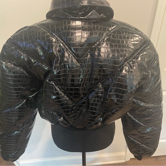 Rosa Croc-effect Bomber Jacket by Rotate Birger Christensen. Cropped puffer - Picture 8 of 12